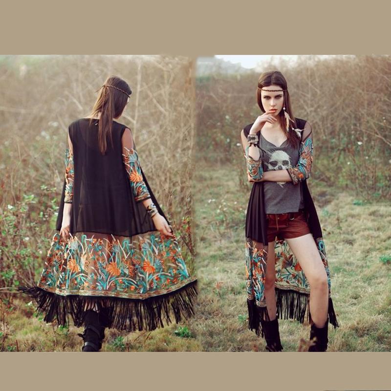 Ethnic Style Sun-Dress Women's Sun Protection Clothing Mid-length Plus Size Shawl Loose Outer Chiffon Cardigan Thin Coat Beach Air-conditioned Rooms