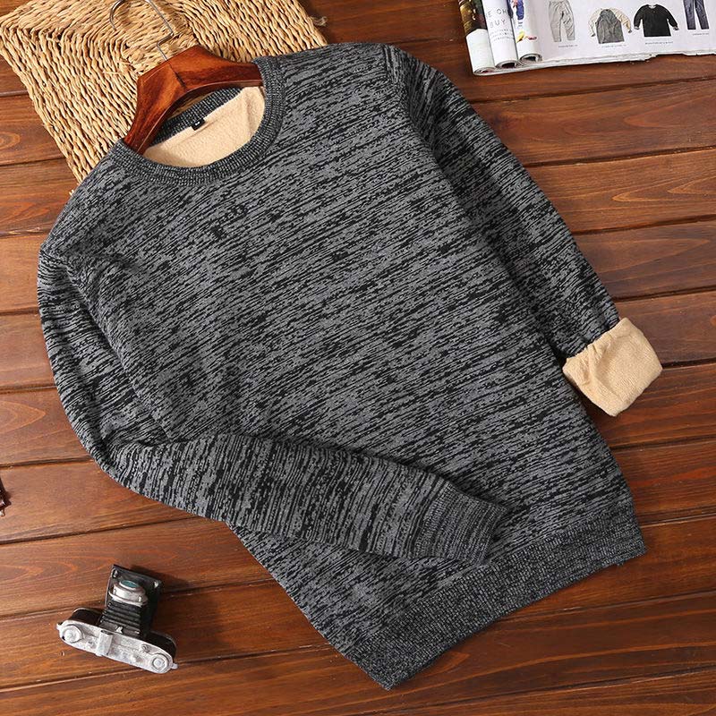 Winter Men's Plush Thick Sweater Korean Slim Thick Warm Sweater V-neck Slim All-match Clothes