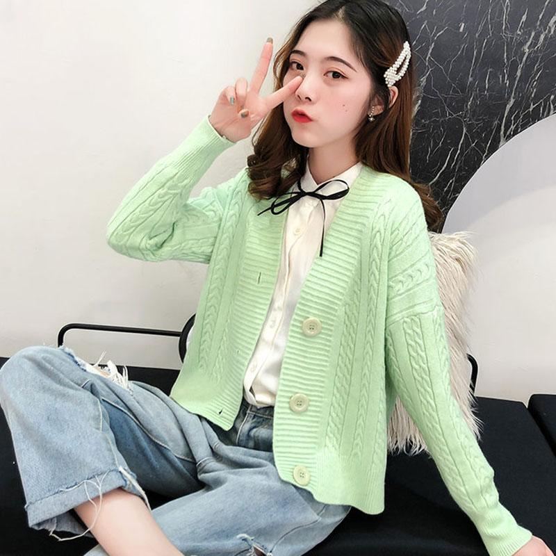 Spring and Autumn Knitted Cardigan Sweater College Style Short Loose Top Fashion Simple Female Jacket