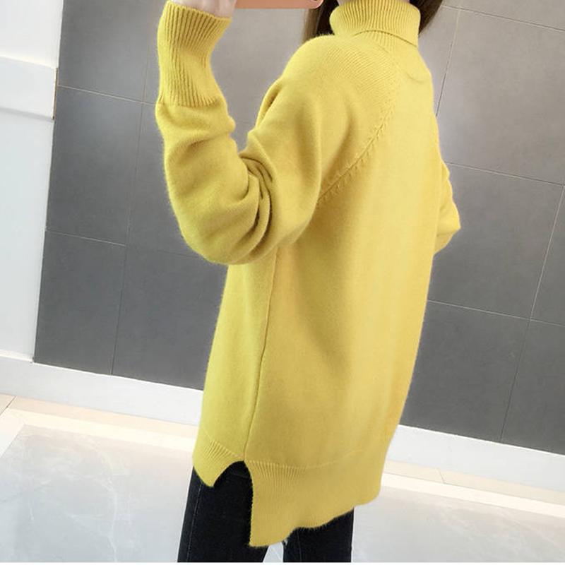 Women Black Turtleneck Thicken Warm Pullover Sweater Loose Office Short Bottoming Shirt