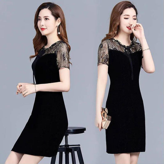 Plus Size Women's Summer Mid Length Lace Panel Slim Fit Hip Dress