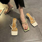 Crystal Heel Slippers Women's Summer Wear Fashion 2 Thick Heel Transparent Sandals