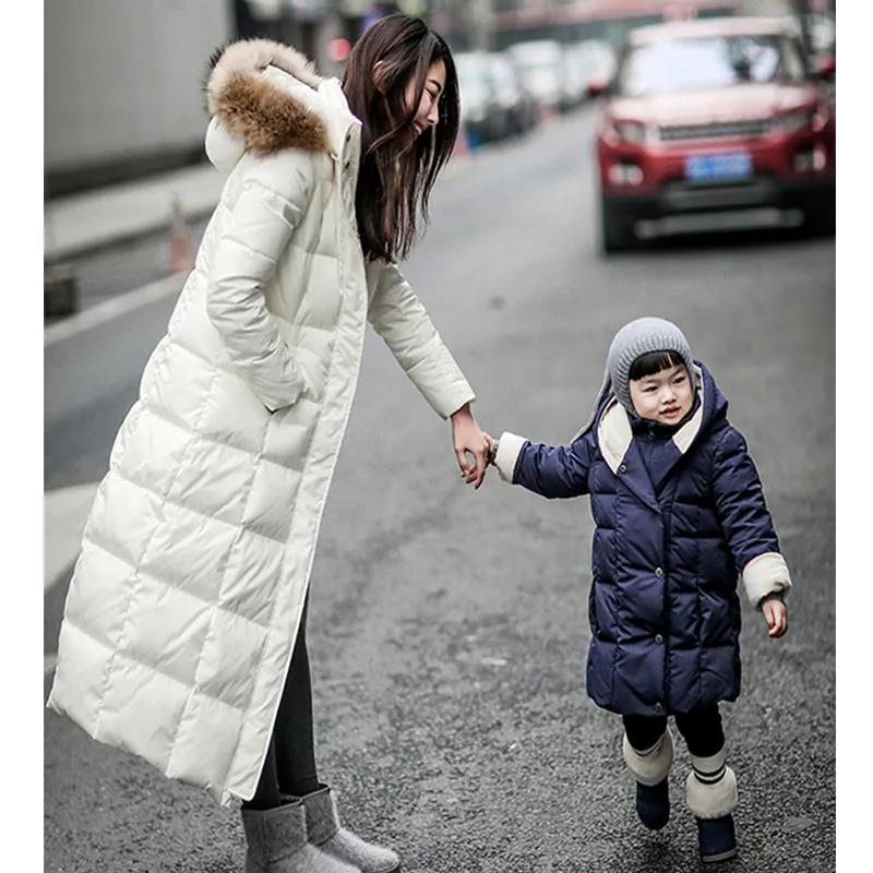White Down Jacket Jurchen Fur Collar Thicken Long Over The Knee Korean Winter Wear Women's Waist
