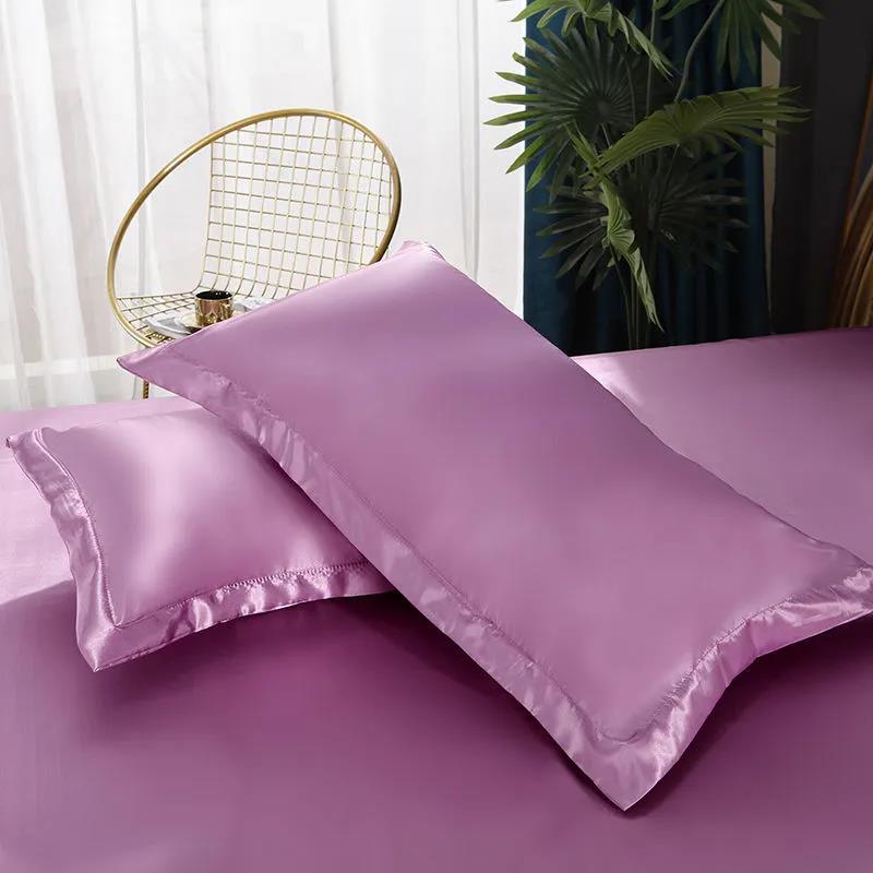 Summer Solid Color Washed Ice Silk Pillowcase Tencel Pillow Core Pillowcase Single Double Pair Machine Washable Pillowcase