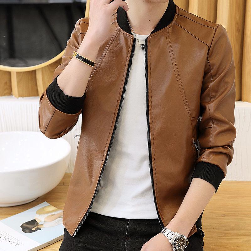 2019 Fashion Autumn Male Leather Jacket Plus Size 4XL Mens Stand Collar Coats Leather Biker Jackets