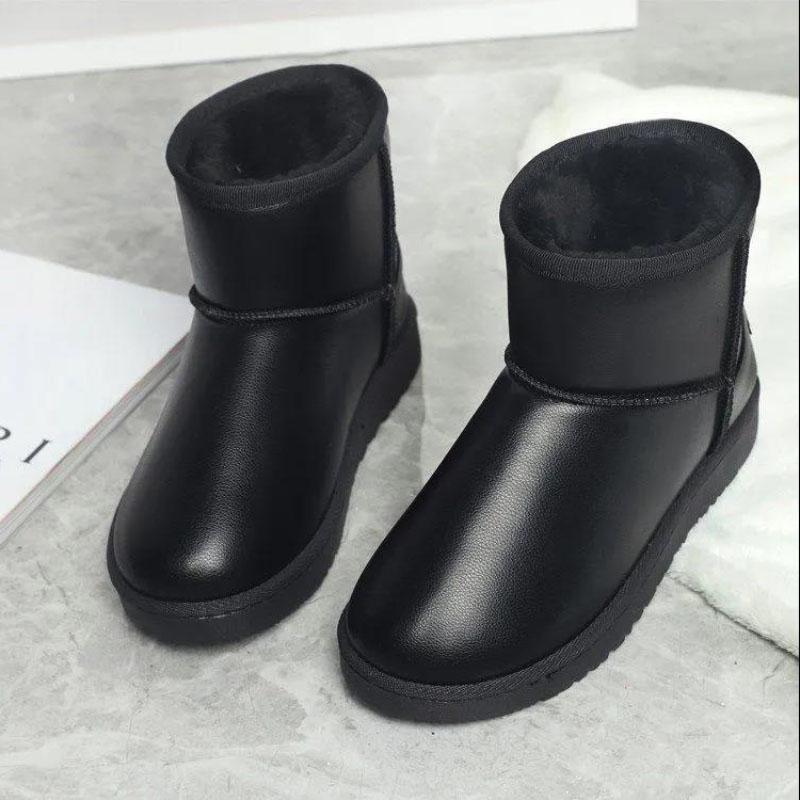 Winter Leather Snow Boots Women's Waterproof Non-slip Short Tube Warm and Velvet Thick Ankle Boots Korean Boots Cotton Shoes