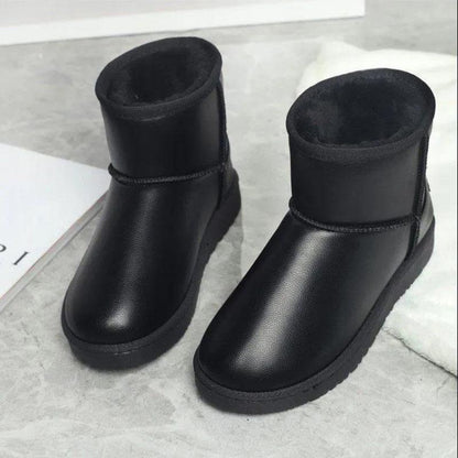 Winter Leather Snow Boots Women's Waterproof Non-slip Short Tube Warm and Velvet Thick Ankle Boots Korean Boots Cotton Shoes