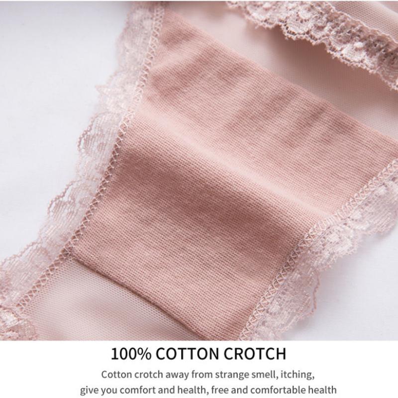 Lace Love Women's Panties Lace Up Cotton Antibacterial Inner Crotch Ultra Thin Transparent