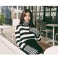 Black and white striped knit bottoming shirt long sleeve slim slimming turtleneck sweater