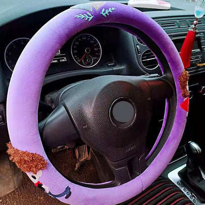 Wool Steering Wheel Cover Cartoon Doll Embroidery Steering Wheel Cover Winter Warm Car Interior