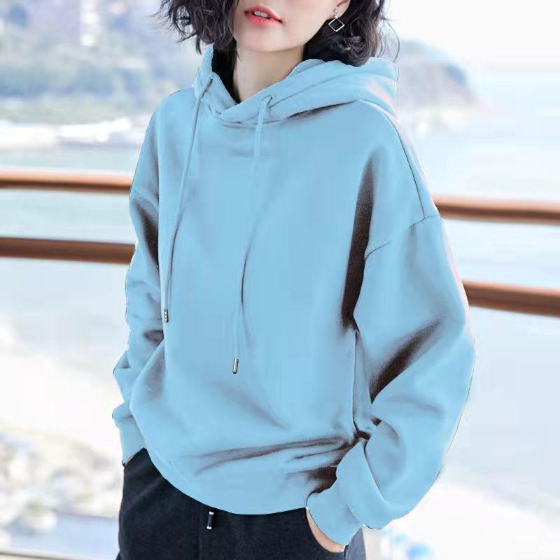 Women Solid Color Oversized Hoodie Harajuku Plus Winter Velvet Basic Long Sleeve Casual Thicken Hooded Tops Hooded Sweatshirt