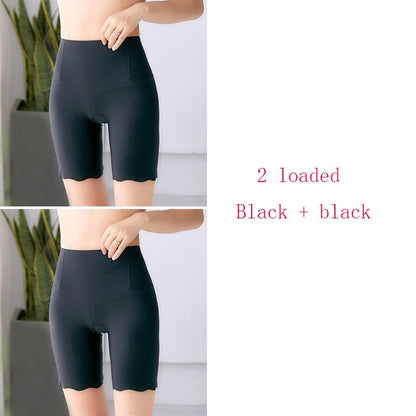 Ice silk high waist tummy pants ruffled edge to increase no trace without curling