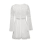 Sexy Women's Dress V-Neck Hollow Out Long Sleeve Mini Chiffon Dress Above Knee Elegant Boho Dress Casual Lace Vestido