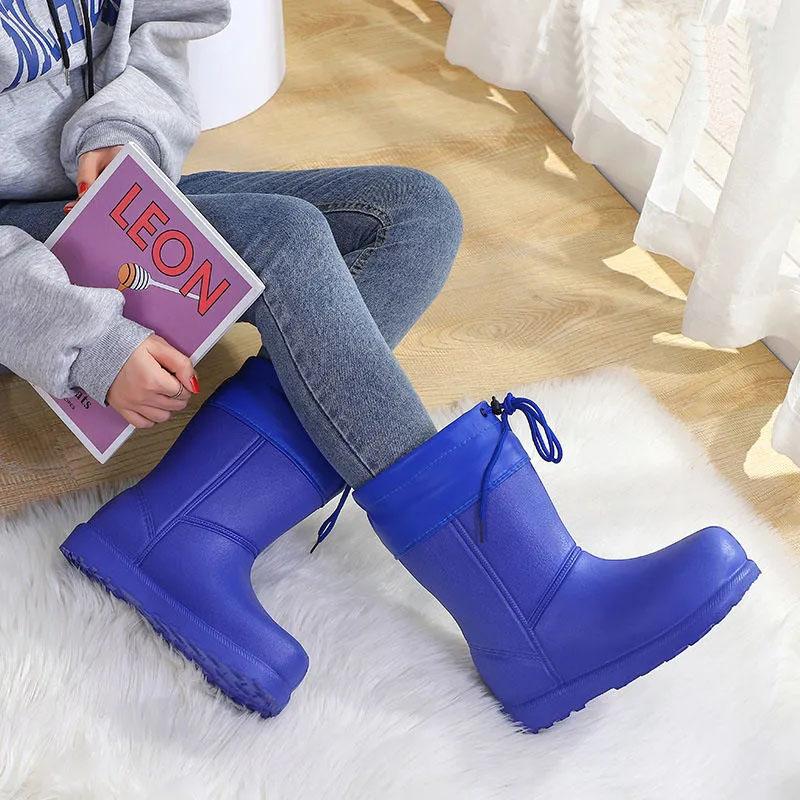 Winter Warm Outdoor Waterproof Snow Boots Women's Boots Non-slip Flat-bottomed Tube Thickened Plus Velvet Cotton Shoes Cotton Boots