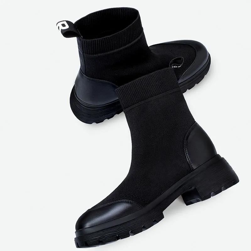 Women's Thick Heel Women's Boots Winter Mom All-match Flat Chelsea Boots High-quality Soft Leather Short Boots