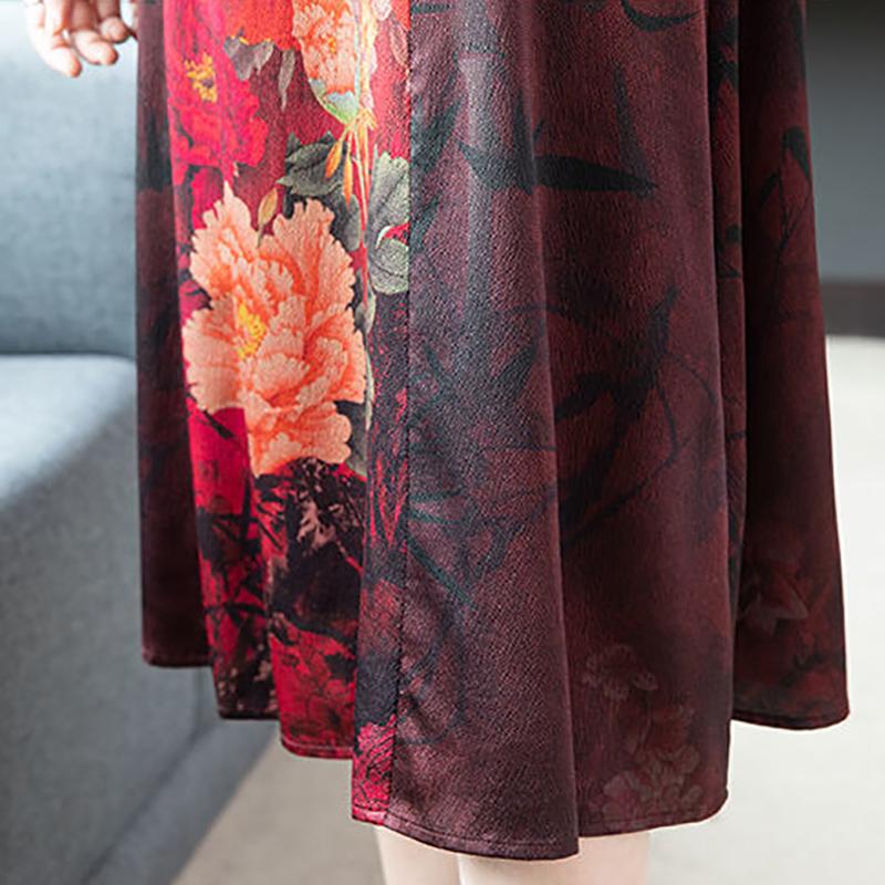 Middle-aged Mother Cheongsam Dress Female Long Summer High-end Retro Cover Belly Chinese Style Simulation Silk Skirt