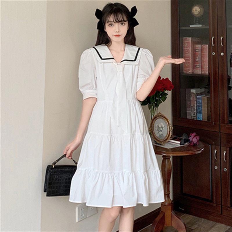 Summer Women's Tie Pompous Graceful Dress Simple Elegant Loose Slim Mid Long Pleated Solid Dress