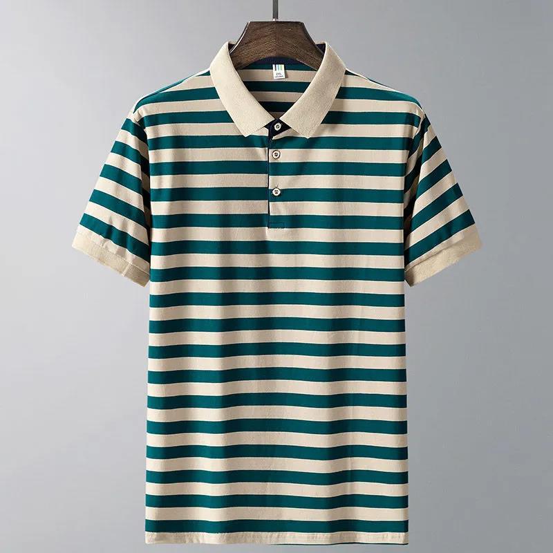 Summer Men's POLO Shirt Short-sleeved T-shirt Handsome Striped Lapel Slim Men's Color Matching Shirt