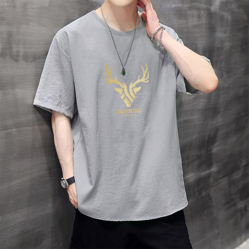 Summer Men's Short Sleeve Ice Silk Printed T-shirt Casual Loose Half Sleeve
