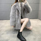 Winter Women's Coat with Imitation Fox Fur Haining Mid-length Fur Coat