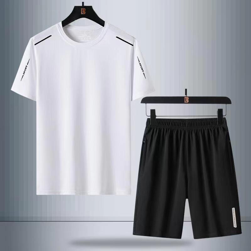Short-sleeved T-shirt Men's Ice Silk Quick-drying Summer Men's Sports and Leisure Shorts Suit Half-sleeved Loose Two-piece Suit