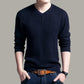 Men's Long-sleeved Plus Size Winter Warm and Comfortable V-neck Shirt Solid Color Base Sweater