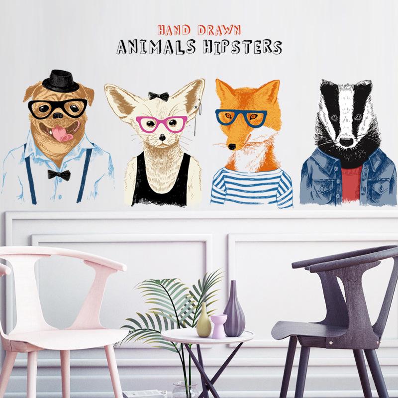 Nordic ins creative warm dog fox bear rabbit animal decoration self-adhesive wall stickers cartoon