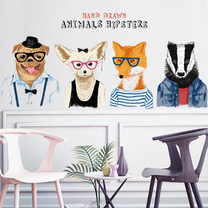 Nordic ins creative warm dog fox bear rabbit animal decoration self-adhesive wall stickers cartoon