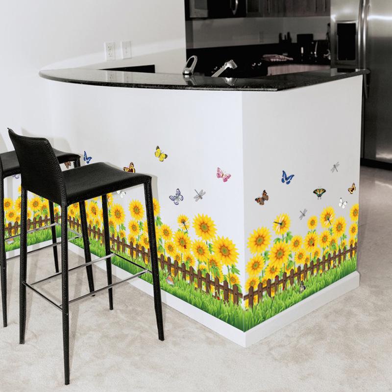 New sunflower flower baseboard bedroom living room PVC removable wall sticker painting