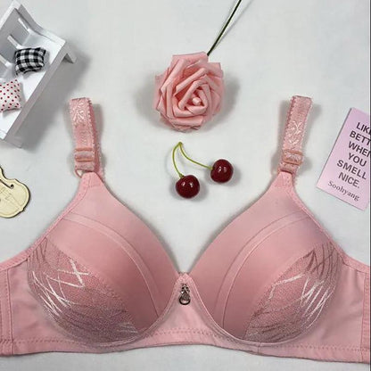 Elegant and Simple Pattern Large Size Rimless Sexy Adjustable Gathered Anti Sagging Skin Friendly Breathable Women's Underwear Bra