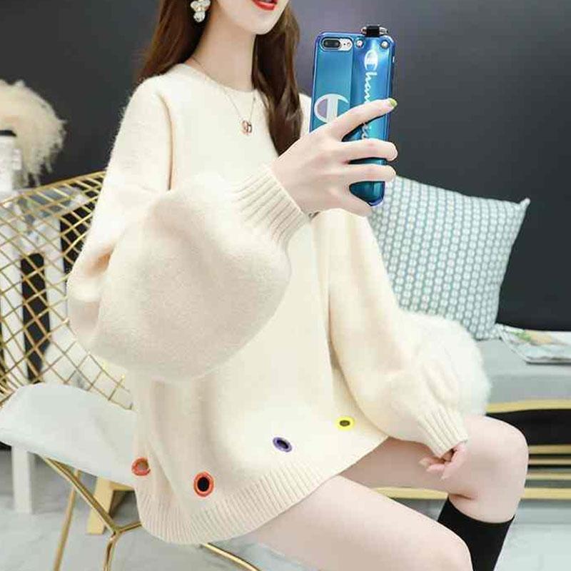 Autumn and Winter Pullover Simple Sweater Loose Large Size Casual Jacket Casual Simple Female Student Jacket