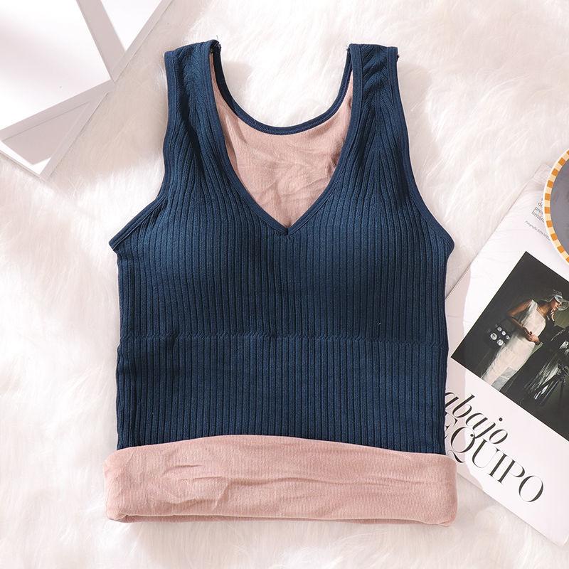 Velvet Women Vest Sexy Winter Clothing Thermal Underwear Warm Body Tops with Pad Sleeveless Slim V Neck Solid Inner Wear