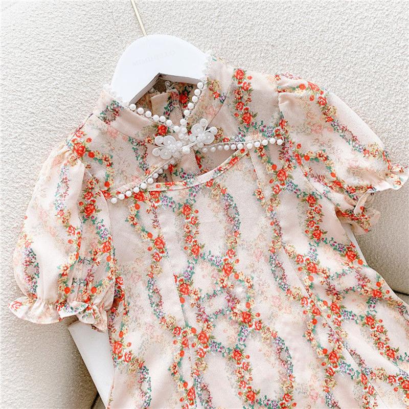 Girls' Dresses Summer Dresses Children's Western Style Chinese Style Improved Cheongsam Skirts Chiffon Skirts for Little Girls