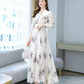 Chiffon Jacquard Long-sleeved Dress Spring and Autumn Models Waist Beach Big Swing Bow Long Skirt Women's French Retro Long Skirt Temperament