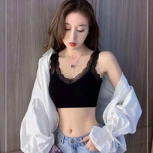 Women's Sexy Lace Wrapped Chest  Push Up Bra Top Beautiful Back Underwear Tube Top Wear Anti-glare Sports Underwear No Steel Ring Gather Chest