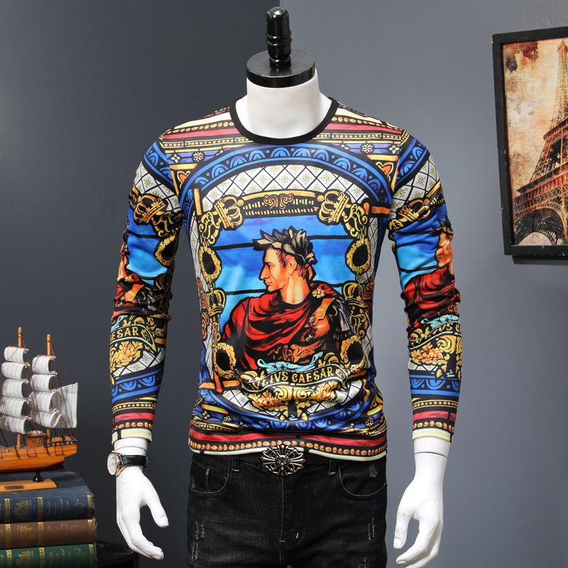 Personalized 3D printed round neck T-shirt autumn and winter long-sleeved T-shirt sweater men