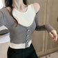 Spring and Autumn Fashion One-shoulder Top Slim Long-sleeved Sexy Sweater Fashion Stitching Strapless Jacket