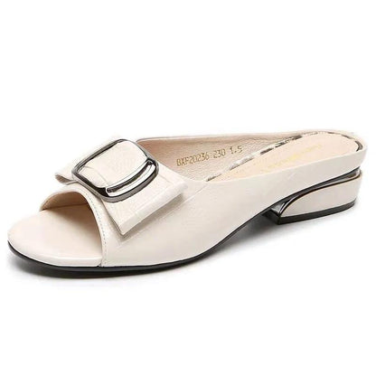 Leather Slippers Women Wear Summer Sandals Mother Go Out Women's Shoes Sandals Flat Thick Heel Slippers
