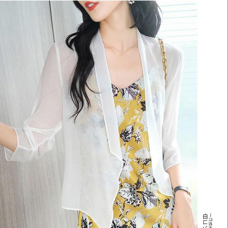 Chiffon Cardigan Short Jacket Women's Thin Outer Jacket Sun Protection Shawl Loose Top See-through Thin Coat Women Tops