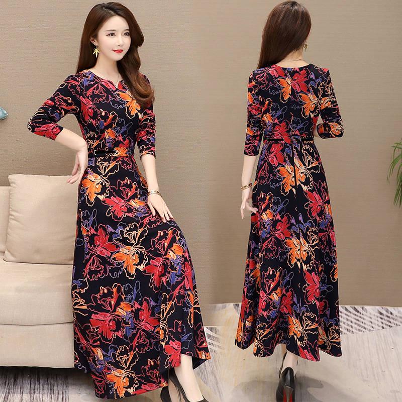Women Casual Jacquard Velvet Dress Elegant Long Sleeve Slim A-line Party Midi Dresses