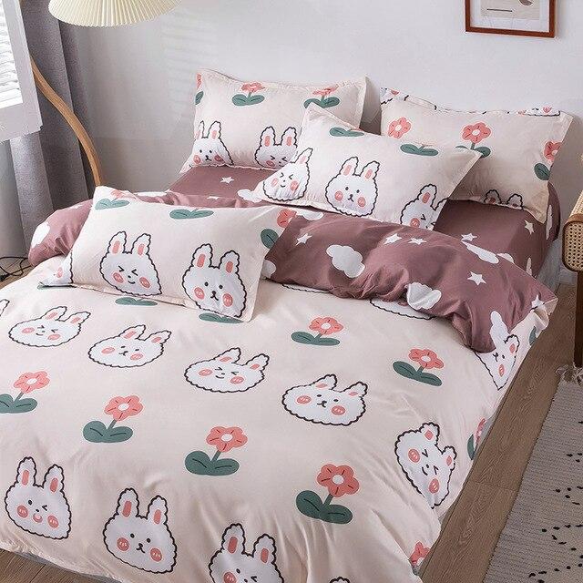 Cheap Four-Piece Bedding Set Quilt Cover Sheet Pillowcases Suit Polyester Anti-Static Delicate Children's Student Princess Style