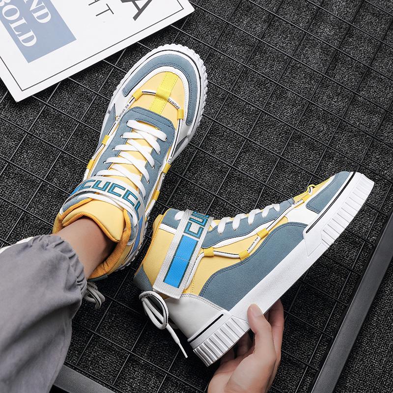 Spring Autumn Men High-top Vulcanized Shoes Canvas Shoes Lace Up Letter Prints Buckle Casual Thick Sole Shoes for Men