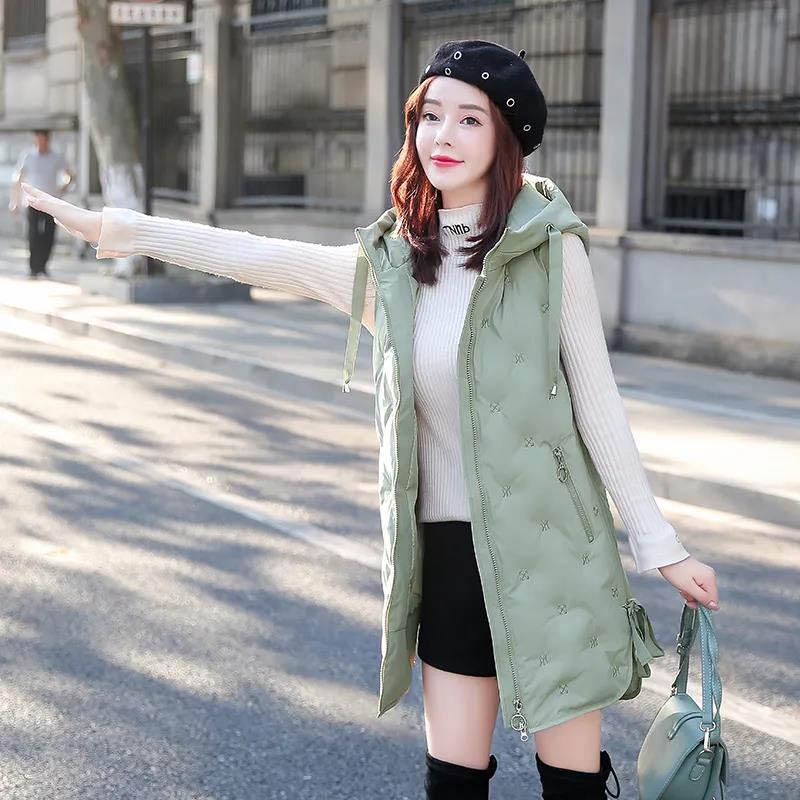 Fall/winter Pure Cotton Ladies Mid-length Down Padded Jacket Women All-match Padded Vest Jacket
