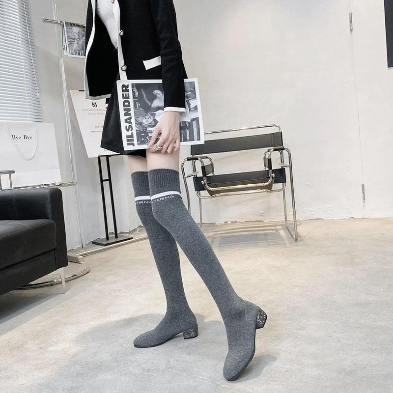 Over-the-knee Boots Socks Shoes Women's Autumn and Winter Knitted Stretch Socks Boots Mid-heel Stovepipe Long Tube High Boots
