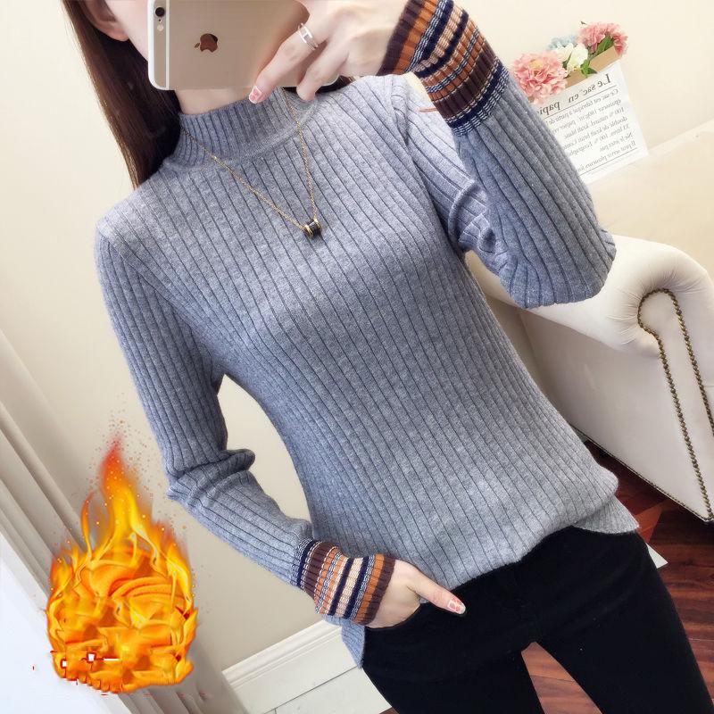 Thicken Plus Velvet Tops Cold-proof Turtleneck Sweater Female Autumn and Winter Warm Knit Sweater