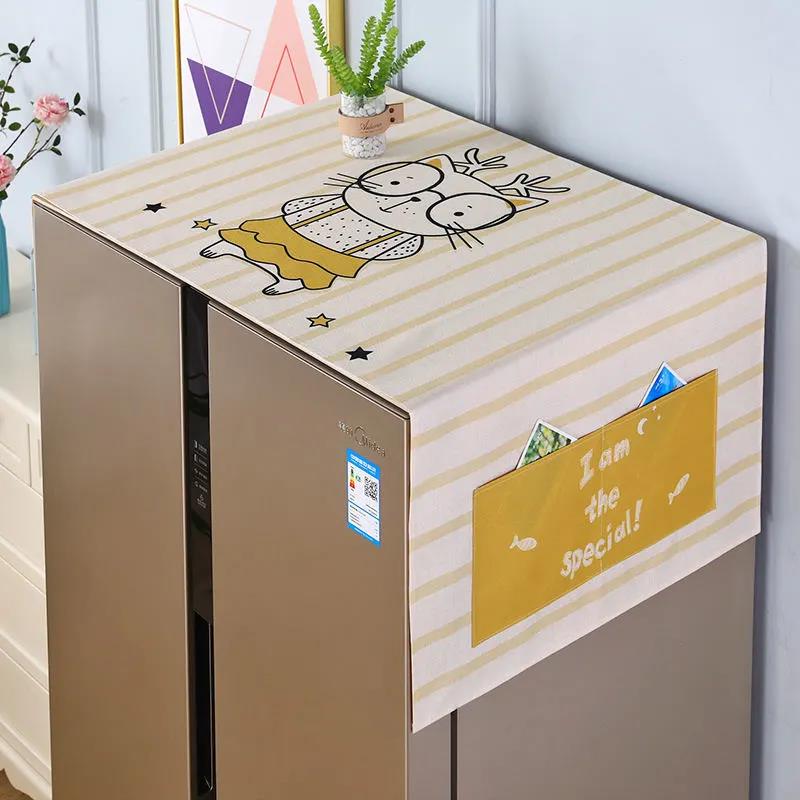 Refrigerator Cover Cloth Cotton Linen Waterproof and Dustproof Cover Towel Refrigerator Cover