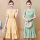 Summer One-shoulder Mid-length Dress Female French Waist Temperament Thin Fairy Skirt Gentle and Cute Retro Style Dress