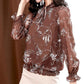 Women's Spring and Autumn Chiffon Long Sleeve Top Tie Bow Print Shirt