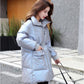 Ladies Down Jacket Winter Thickening Fashion Shiny Stand-up Collar Waist Wash-free Mid-length Cotton Jacket