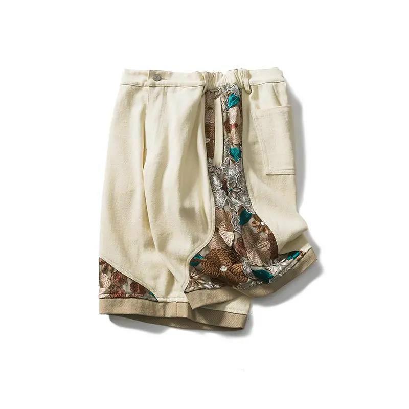 Summer National Tide Embroidery Casual Shorts Male Street Hip-hop Loose Five-point Pants Overalls